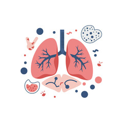 cartoon lung illustration showing lung health with healthy bronchioles for medical content and educational resources