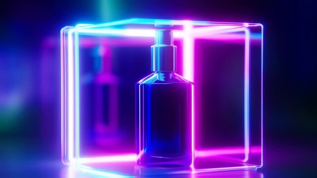 Neon-lit glass bottle display