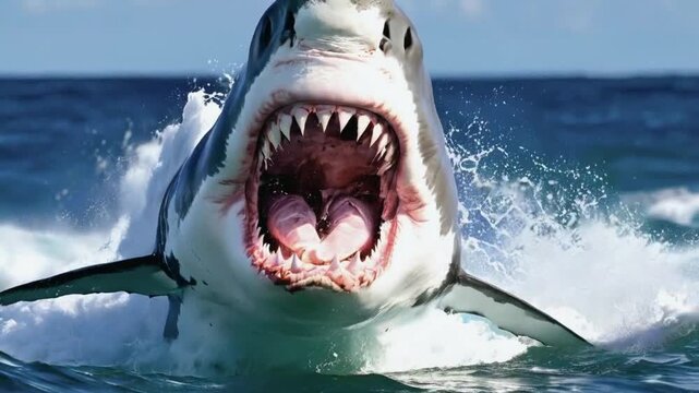 awe-inspiring sight great white shark unleashes its bite force.