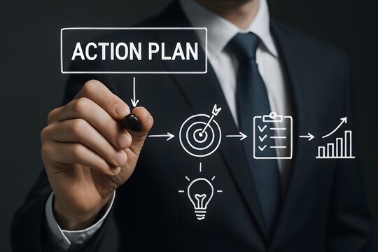 An action plan with the businessman, Business Strategy. 
