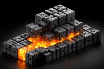 Stacked, metallic cubes with glowing interior.