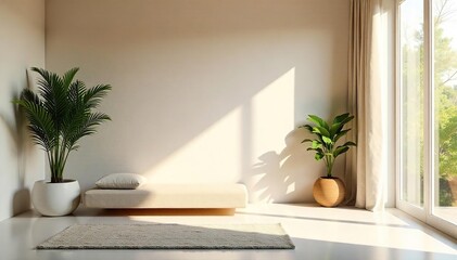 Serene minimalist space designed for spiritual reflection and meditation; calming textures and natural light enhance inner peace , solitude, inner peace
