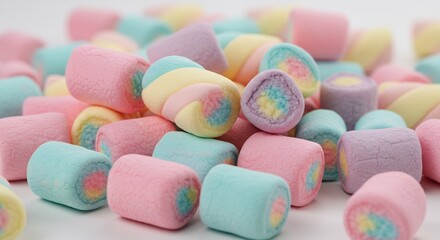虹色マシュマロ 甘く輝く カラフルな小粒. AI Generated