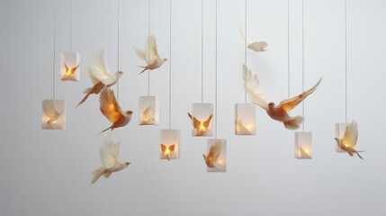 Fototapeta premium Hanging bird lights isolated on a white background