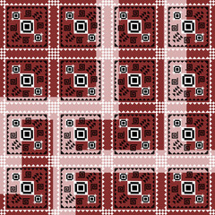 Seamless red tribal pattern with geometric square motifs, perfect for textiles, wallpapers, crafts, and digital backgrounds.