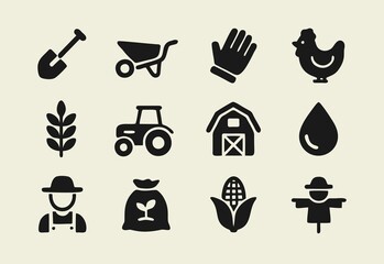 Collection of vector farming tools icons