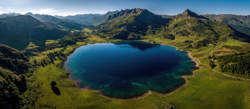 High-altitude alpine lake nestled in a valley - Powered by Adobe