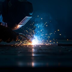 Intense Industrial Welding Arc Creating a Shower of Hot Sparks in a Dark Environment.
