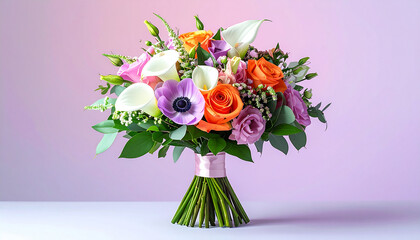 Floral Symphony: A captivating arrangement of colorful flowers blooms in a harmonious display against a soft, gradient backdrop, showcasing the vibrant beauty of nature's artistry.