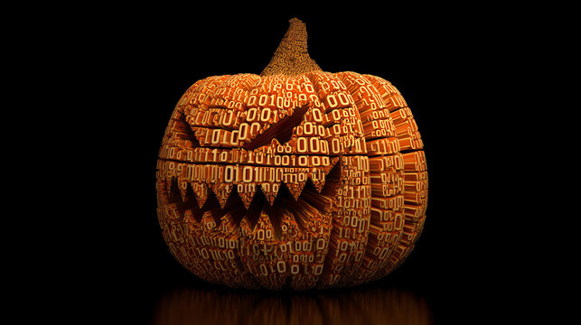 Digital Halloween Pumpkin Carved With Binary Code