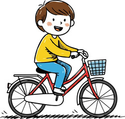  Illustration of Boy Riding Bike with Basket
