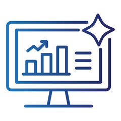 Business intelligence and data analytics concept with a computer monitor showing a rising statistical bar graph for performance monitoring