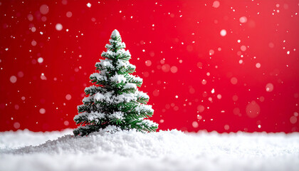 Christmas Tree in a Winter Wonderland: A serene image captures the essence of the holiday season, showcasing a snow-dusted evergreen tree standing gracefully amidst a backdrop of falling snowflakes.