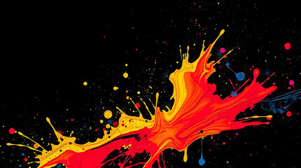 Vibrant paint splash with red, yellow, and blue colors creating a dynamic and artistic composition
