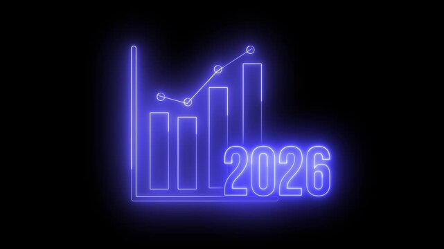 Neon light effect animation of bar and dot chart icons with the year 2026