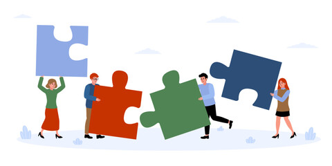 Team members collaborating to solve a puzzle in a cheerful outdoor setting during daytime