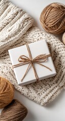 Cozy gift nestled in a knitted blanket