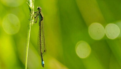 Dragonfly clinging to grass