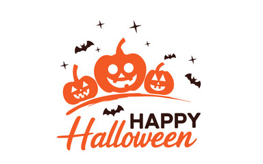 Happy Halloween greets with smiling pumpkins and bats on a transparent background this year