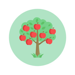 Stylized Apple Tree with Red Apples on a Light Green Background