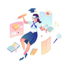 Schoolgirl Exploring Knowledge in Virtual Reality.