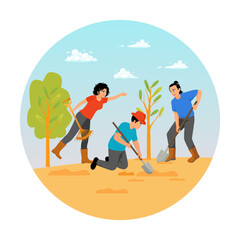 Group People Planting Trees Together to Improve the Environment.
