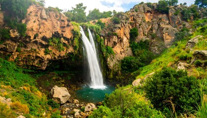 Waterfall cascading into a pool