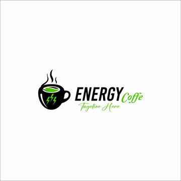 Energy Drink Coffee Logo &ndash; Modern Cup with Electric Bolt Icon