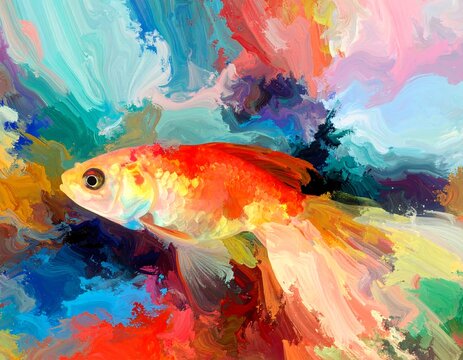 Colorful goldfish in vibrant abstract background