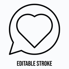 Heart in Chat Bubble Isolated Vector Lineal Style Icon, Editable Stroke
