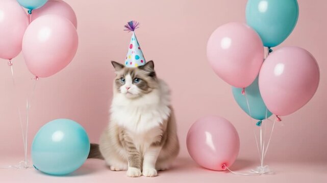 Cats birthday bash with pastel balloons