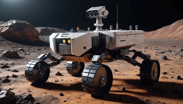 A robotic AI rover exploring a distant exoplanet