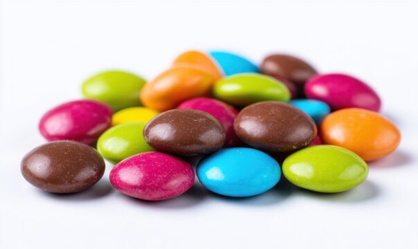 Colorful chocolate candies on white background