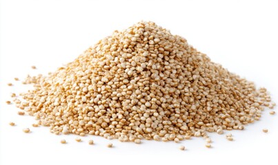 Pile of quinoa seeds on white background