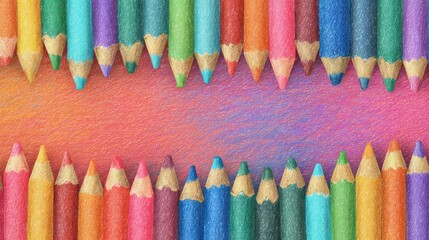 Colorful crayon drawing border with multicolored background for school design, children’s art projects, classroom decoration, educational posters, and creative back to school themes