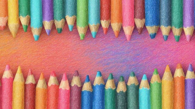 Colorful crayon drawing border with multicolored background for school design, children’s art projects, classroom decoration, educational posters, and creative back to school themes