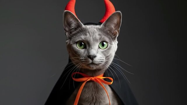 Devilish feline charm in Halloween attire