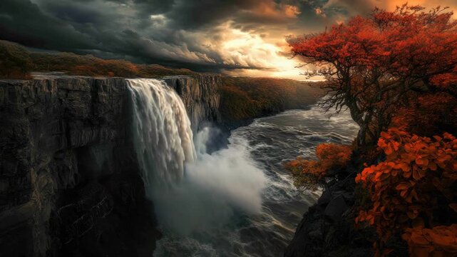 Dramatic waterfall scenic landscape