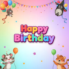 Naklejka premium Happy Birthday Rainbow Cartoon Fun