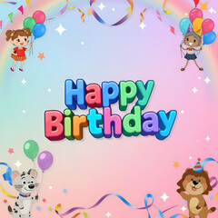Fototapeta premium Happy Birthday Rainbow Cartoon Fun