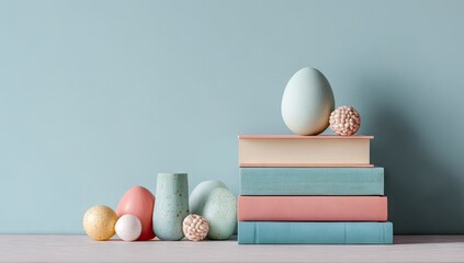Fototapeta premium Pastel Easter decor on a shelf