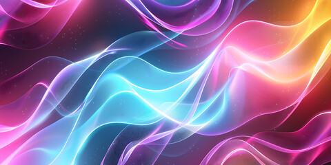 Fototapeta premium Vibrant flowing waves of neon light create an energetic, ethereal abstract background.