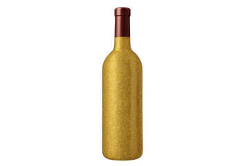 Golden wine bottle sparkling on transparent background