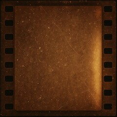 Obraz premium Vintage 16mm film strip with authentic scratches and light leaks creating nostalgic photography overlay texture for creative design projects