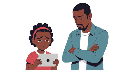 Concerned Parent and Child with Digital Device.