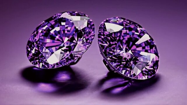 Sparkling Purple Diamonds Luxury and Elegance - Two brilliant purple diamonds, with intricate facets and a captivating shine, represent luxury, beauty, wealth, and success. A subtle background of shi.