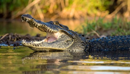 Fototapeta premium Crocodile in swampy water