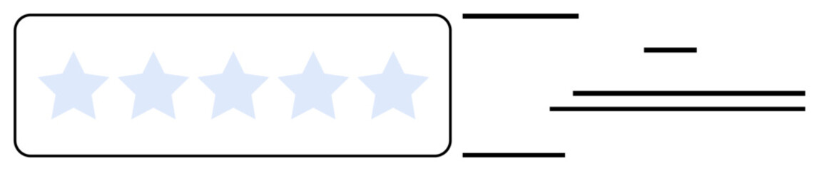 Five stars aligned horizontally with placeholder textbars alongside. Ideal for customer review, rating system, evaluation metrics, quality assessment, user feedback, client satisfaction, simple