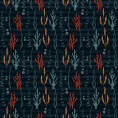 Seamless pattern with hand-drawn multi-colored algae