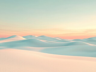 Serene Desert Landscape at Dawn with Soft Sand Dunes and Gentle Pastel Sky